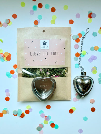 Lieve juf thee + hartvormig thee-ei